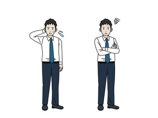心配して困る若い会社員の男性のイラスト