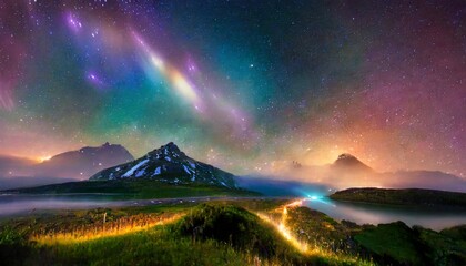 aurora borealis in the mountains - obrazy, fototapety, plakaty