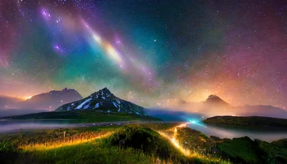 Fotobehang aurora borealis in the mountains © Frantisek