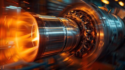 Ground testing of a turbine engine with a fiery glow and dynamic motion blur, depicting intense power and energy.