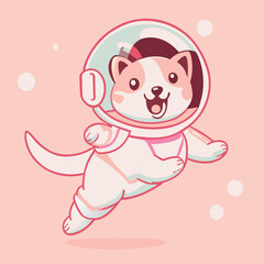 flying astronauts playing dog with space, sticker, clean white background, t-shirt design, graffiti, vibrant, vector illustration kawaii