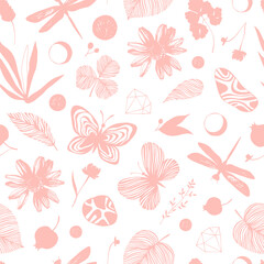 Seamless pattern with flowers and butterflies. - 746515493