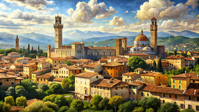 Captivating Oil Painting of Italian Summer Cityscape - Evoking the Charm of Tuscany Landscape