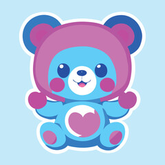 care bear, flat white background, sticker, image in full, vector illustration kawaii
