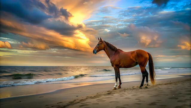 Majestic Brown Horse on Sandy Beach - High-Quality Image for Your Projects