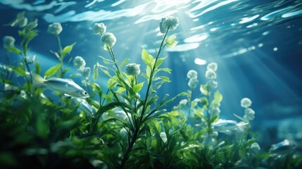 Naklejka na ściany i meble Celebrating World Seagrass Day with vibrant underwater photography showcasing marine life ecosystem conservation and serene seagrass beauty