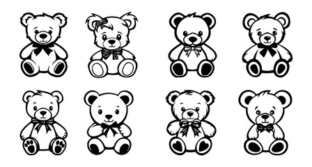 Set of cartoons teddy bears isolated on white background. Vector illustration