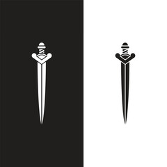 Swords in flat style and silhouettes isolated on white background. Icon set of ancient swords. Vector illustration. Medieval swords. Japanese sword katana.