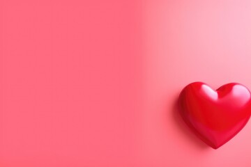 A solitary pink paper heart centered on a vivid red background with ample copy space. Single Pink Heart on Vibrant Red Background