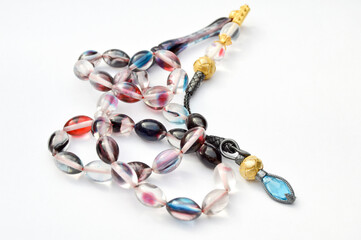 Colored and gold beads sequenced, short rosary, tespih tesbih
