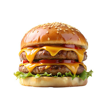 Doble hamburguesa de carne con ensalada. Bocadillo de carne con tomate y lechuga. Deliciosa hamburguesa de queso fundido sin fondo.