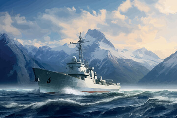 watercolor Destroyers these are fast heavily armed warships - obrazy, fototapety, plakaty