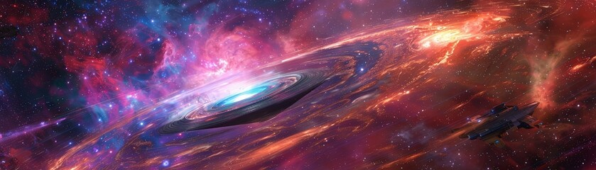 Interstellar travel portal, starship dock, wormhole activation, deep space