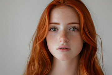 Naklejka premium Closeup portrait ginger red hair beautiful woman