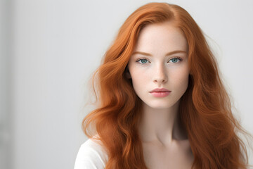 Fototapeta premium Closeup portrait ginger red hair beautiful woman