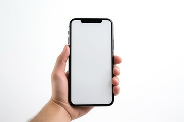 smartphone in a man's hand on a white background