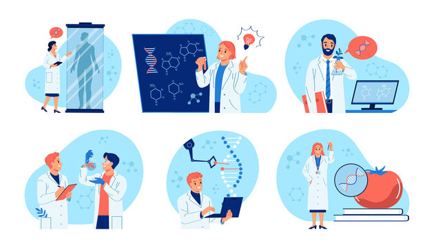 Hand drawn flat biotechnology mini composition set collection