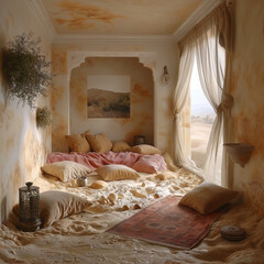 Une chambre dans le désert design, épuré et soft