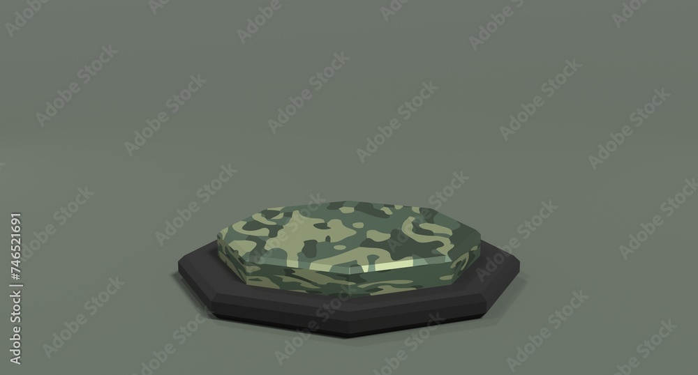 Aufkleber podium with camouflage texture. 3d military product display stand. product display for presentation 