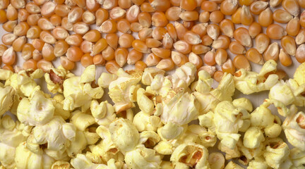 Caramel Popcorn is isolated on wooden background. Salted popcorn on the wooden table.