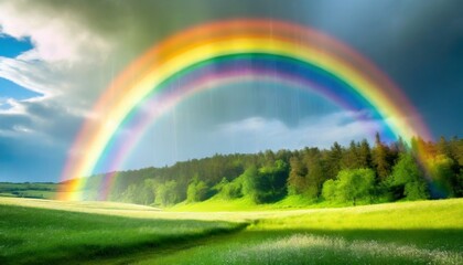 Obraz premium rainbow over green field