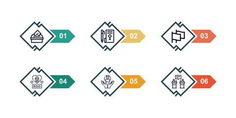 outline icons set from political concept. editable vector included ballot, women rights, political flag, ngo, human rights, debate icons. - obrazy, fototapety, plakaty