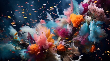 Vibrant coral reef with colorful fish and intricate formations, underwater wonderland