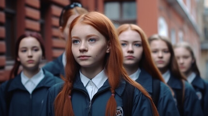 Fototapeta premium Teenage girls in school uniforms