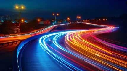Fototapete Autobahn in der Nacht Night Road with Car Light Trails