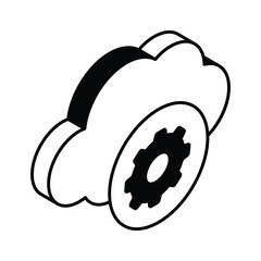 Gear with cloud showing concept isometric icon of cloud setting, cloud management