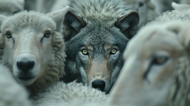 Wolf hiding in sheep flock