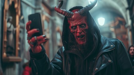 Deal with the Devil Selfie - obrazy, fototapety, plakaty