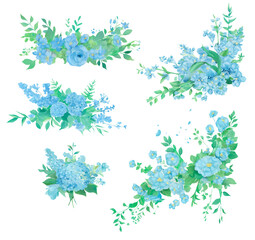 The beautiful blue bouquet is for a wedding or invitation card decoration.