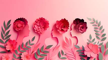 Paper art silhouettes with floral motifs for International Women's Day.