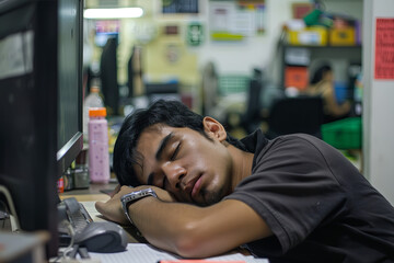 Obraz premium Office situations & expressions Tired and exhausted employee too much work