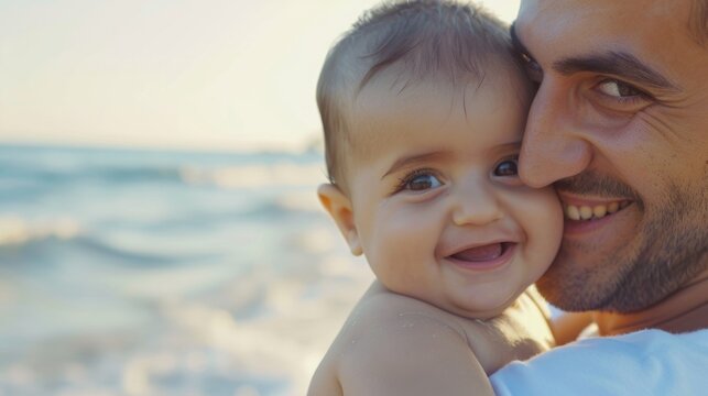A joyful moment between a father and his baby. Fictional Character Created By Generated By Generated AI.