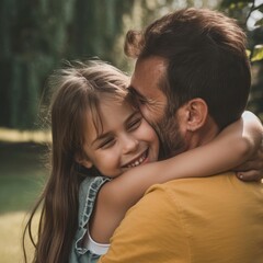 Fototapeta premium A heartwarming moment between a father and his daughter. Fictional Character Created By Generated By Generated AI.