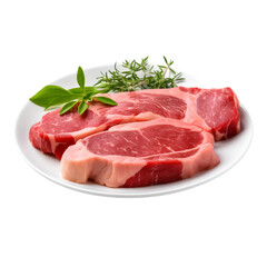 Raw pork chop with herbs and spices on transparent background png file