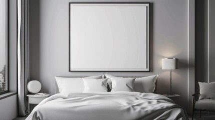Mockup frame in modern bedroom interior background, 3d render