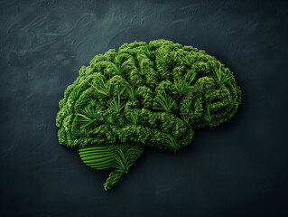 Gehirn aus grünen Büschen geformt, ai generativ - obrazy, fototapety, plakaty