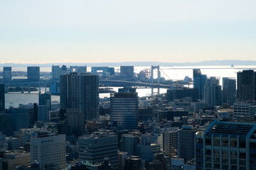 東京都 東京タワーから見るレインボーブリッジ、東京湾