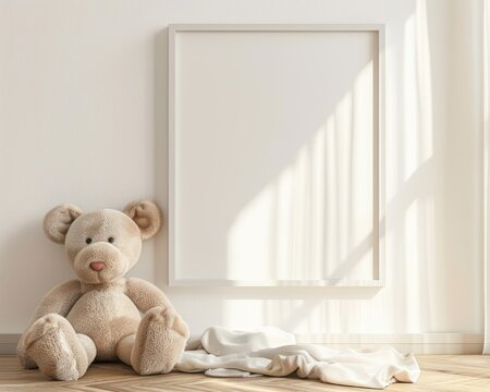a bright children room with a simple blank wall Frame Mockup