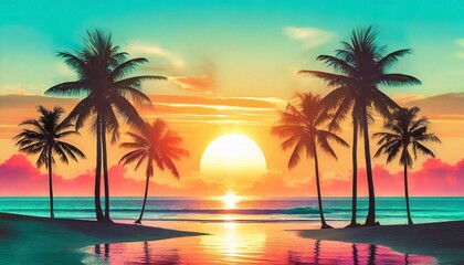 Fototapeta na wymiar tropical sunset with palms