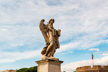 Obraz premium Angel statue from Castel Sant Angelo in Rome, Italy. Architecture and landmark of Rome.