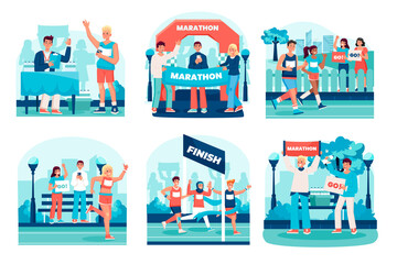 City marathon illustrations in flat design
