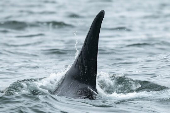 Close-up of a dolphin's dorsal fin emerging from water