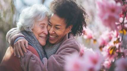 Obraz premium Two Women Sharing a Heartfelt Hug. Fictional Character Created By Generated By Generated AI.