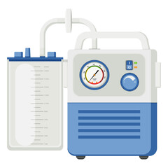 Medical equipment, emergency aspirator portable suction device used to remove fluids or obstructions from person airway in an emergency situation. Flat design