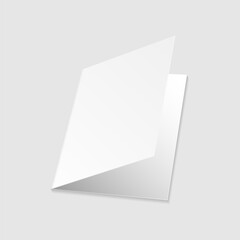 White card mockup. Blank white greeting card. Slightly open card, folded leaflet, brochure or menu mockup template. Isolated on light gray background. For your design or business. Vector illustration.