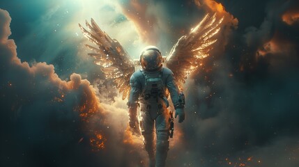 astronaut astronaut with angel wings. Generative AI - obrazy, fototapety, plakaty